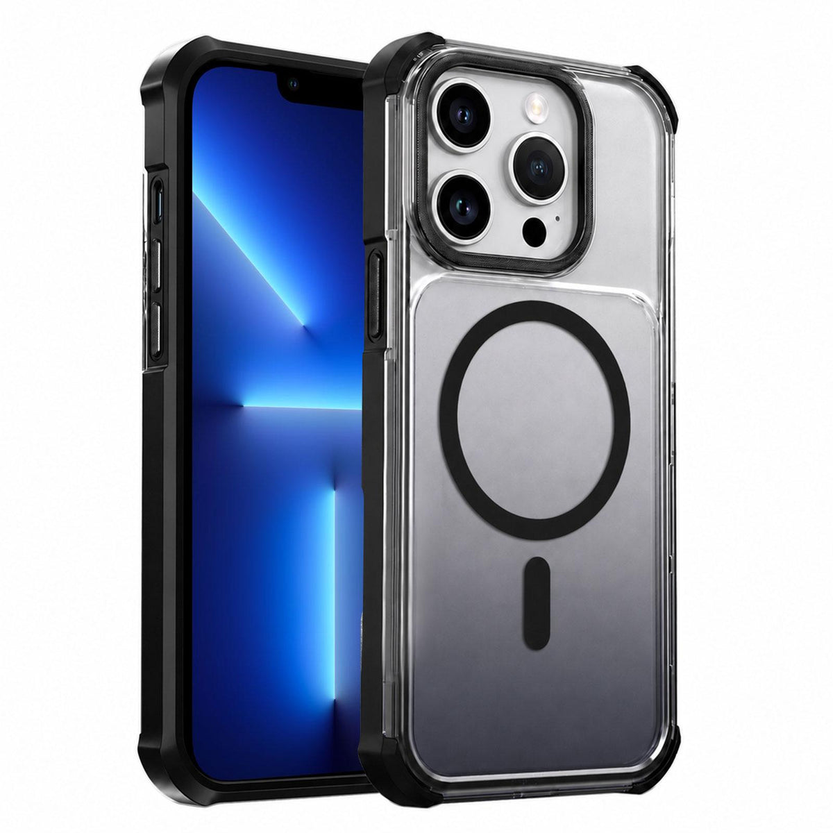 For iPhone 13 Pro Max Transparent Gradient Magnetic Phone Case - Black - EDA009721108B