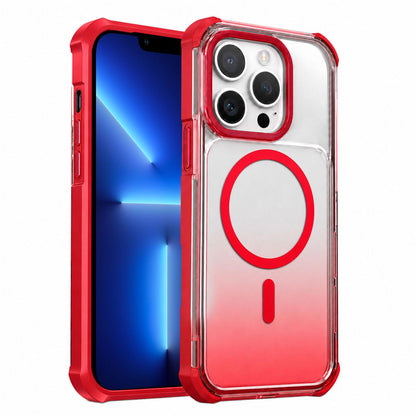 For iPhone 13 Pro Max Transparent Gradient Magnetic Phone Case - Red - EDA009721108C