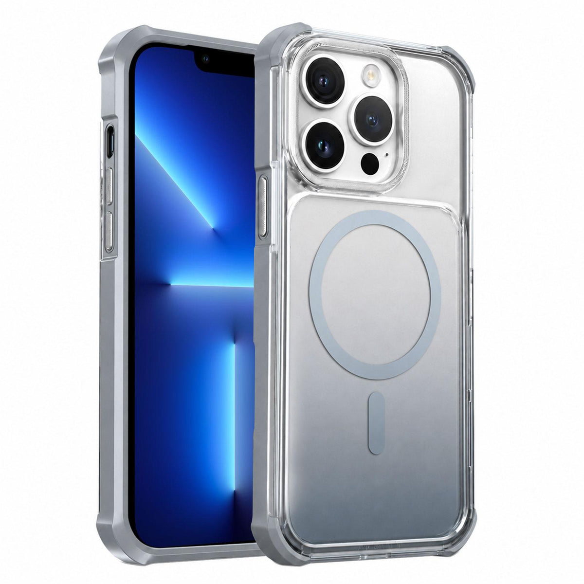 For iPhone 13 Pro Max Transparent Gradient Magnetic Phone Case - Grey - EDA009721108D