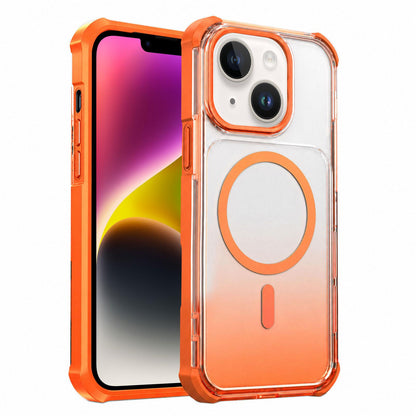 For iPhone 14 Transparent Gradient Magnetic Phone Case - Orange - EDA009721109A