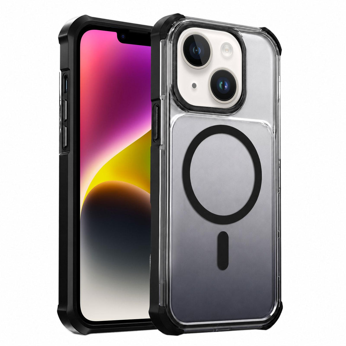For iPhone 14 Transparent Gradient Magnetic Phone Case - Black - EDA009721109B