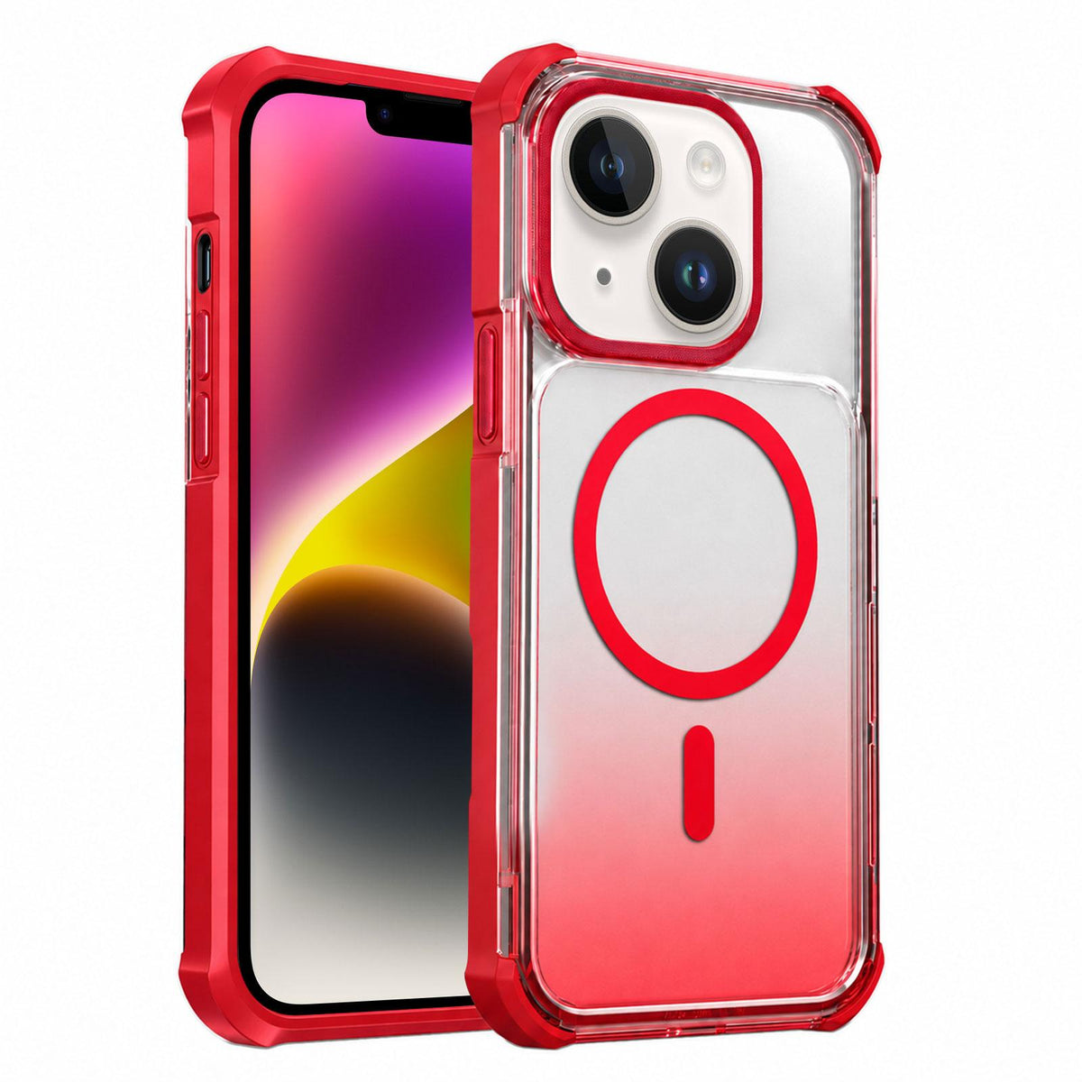 For iPhone 14 Transparent Gradient Magnetic Phone Case - Red - EDA009721109C