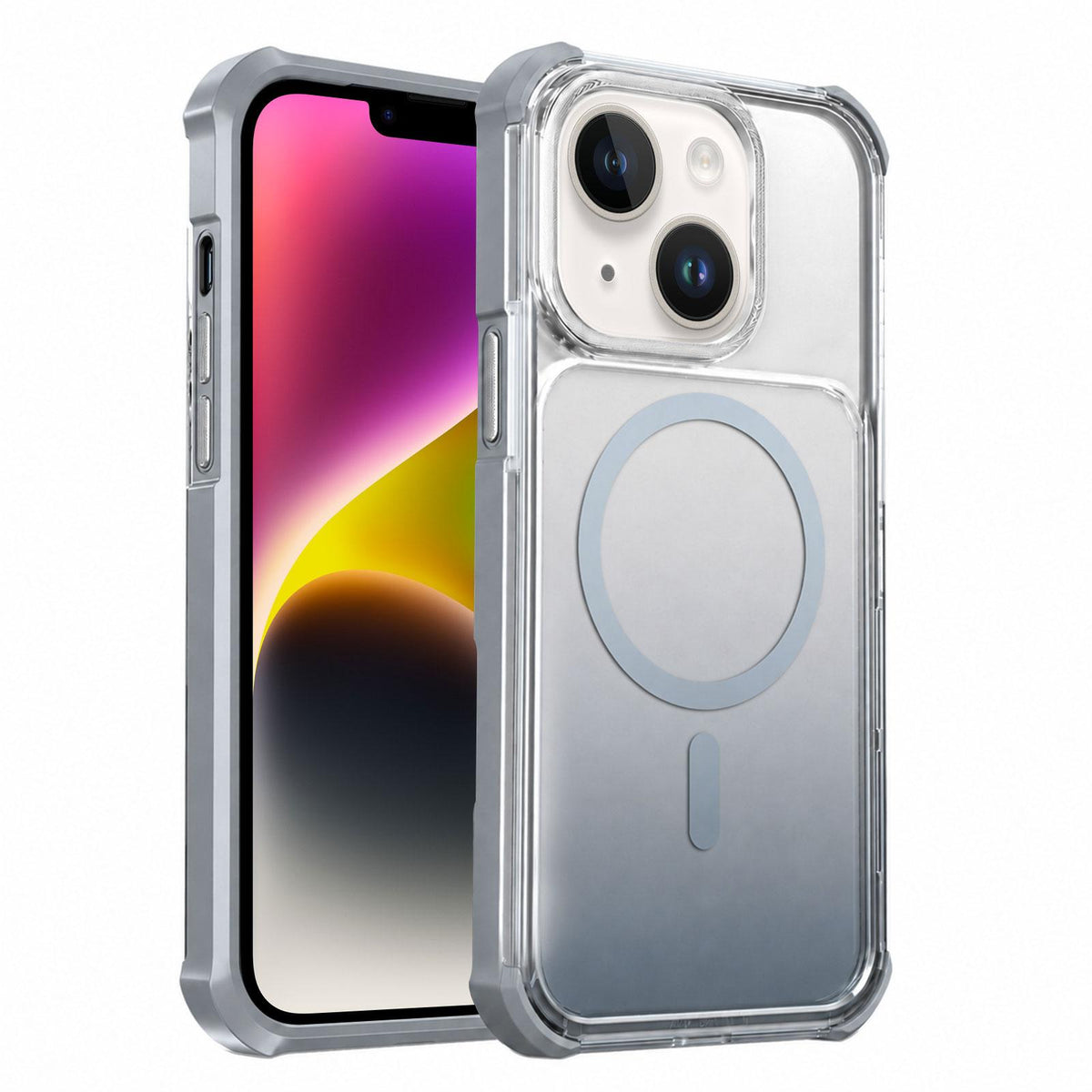 For iPhone 14 Transparent Gradient Magnetic Phone Case - Grey - EDA009721109D
