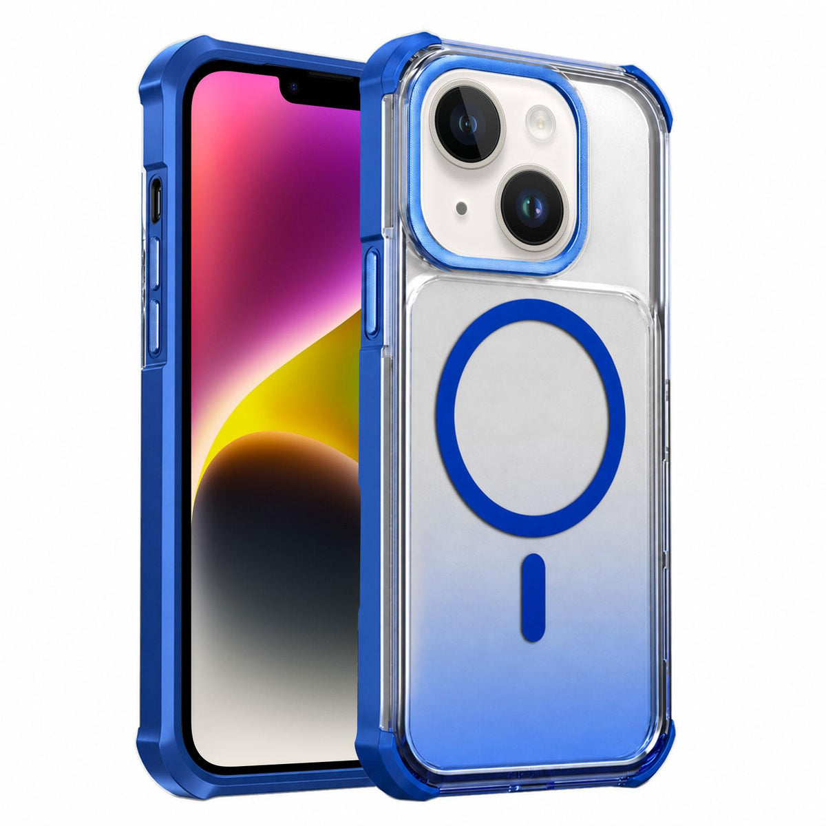 For iPhone 14 Transparent Gradient Magnetic Phone Case - Blue - EDA009721109E