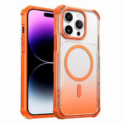 For iPhone 14 Pro Max Transparent Gradient Magnetic Phone Case - Orange - EDA009721111A
