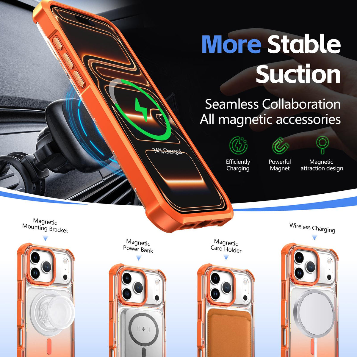 For iPhone 14 Pro Max Transparent Gradient Magnetic Phone Case - Orange - EDA009721111A