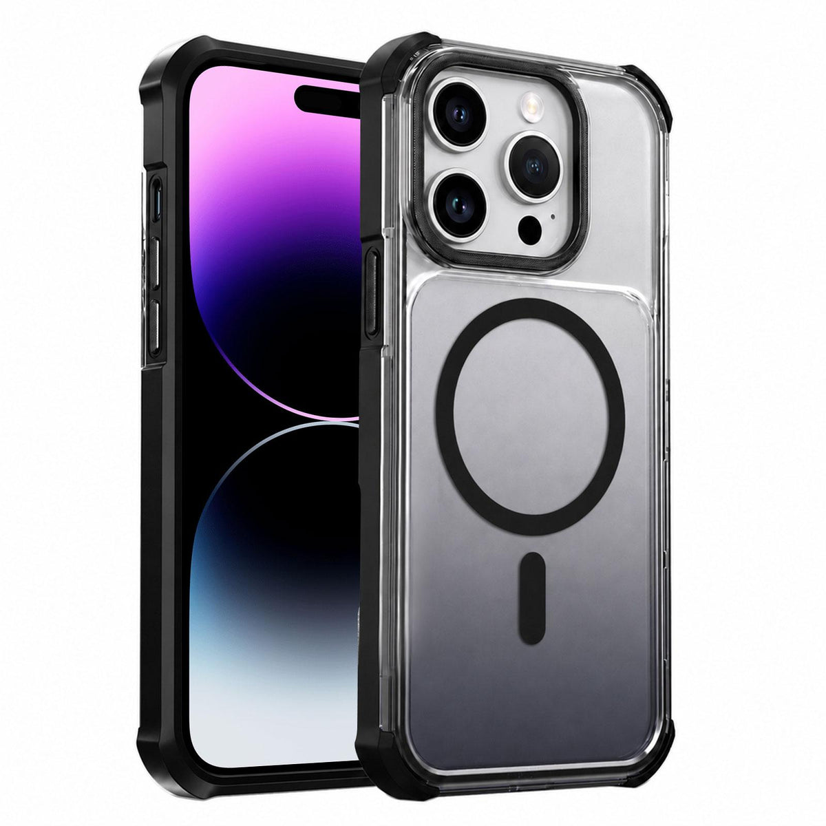 For iPhone 14 Pro Max Transparent Gradient Magnetic Phone Case - Black - EDA009721111B