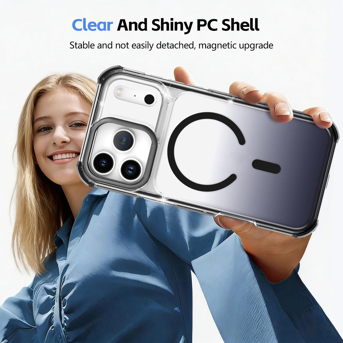 For iPhone 14 Pro Max Transparent Gradient Magnetic Phone Case - Black - EDA009721111B