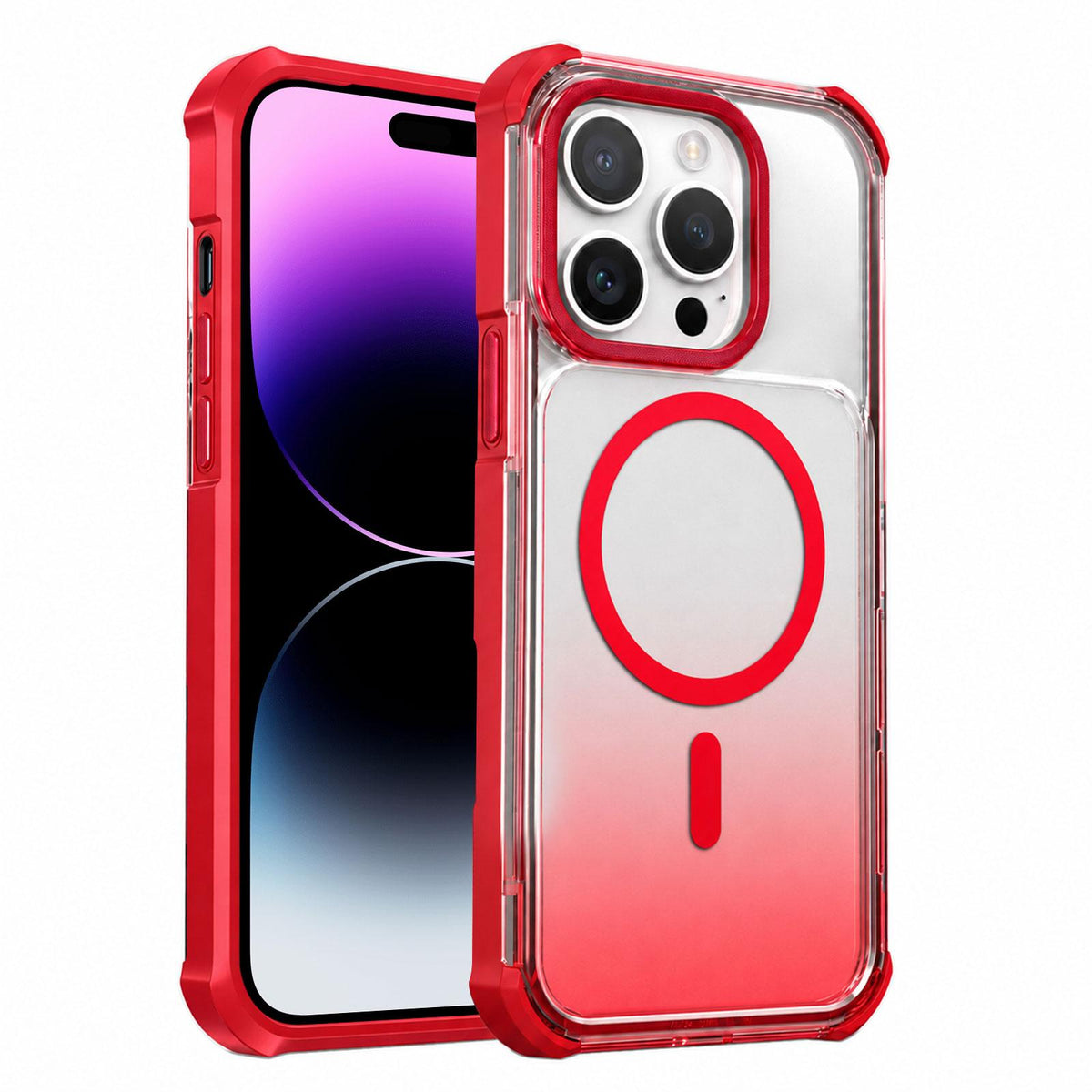 For iPhone 14 Pro Max Transparent Gradient Magnetic Phone Case - Red - EDA009721111C