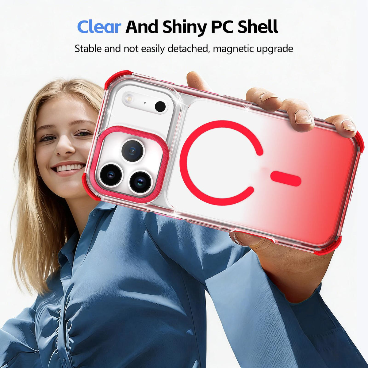 For iPhone 14 Pro Max Transparent Gradient Magnetic Phone Case - Red - EDA009721111C
