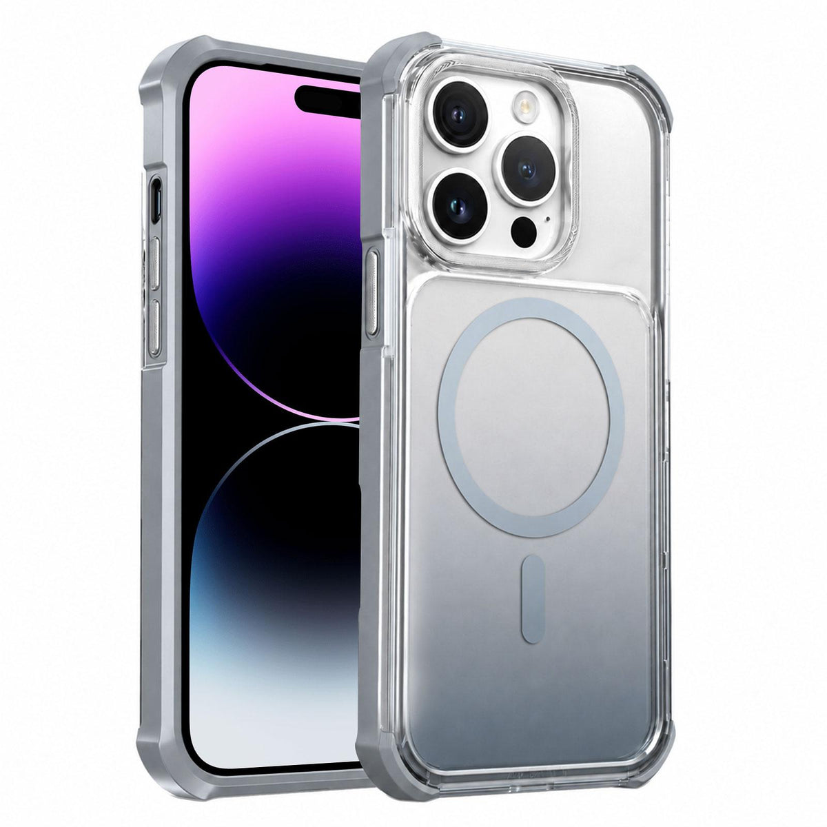 For iPhone 14 Pro Max Transparent Gradient Magnetic Phone Case - Grey - EDA009721111D