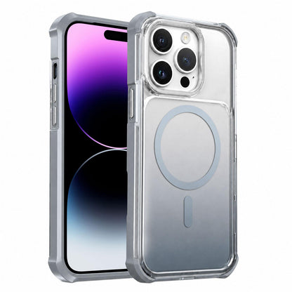 For iPhone 14 Pro Max Transparent Gradient Magnetic Phone Case - Grey - EDA009721111D