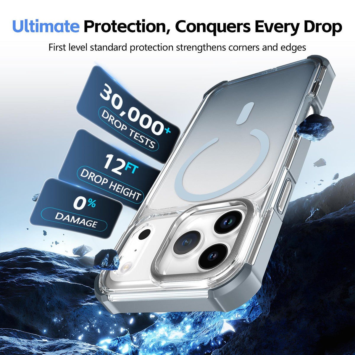 For iPhone 14 Pro Max Transparent Gradient Magnetic Phone Case - Grey - EDA009721111D