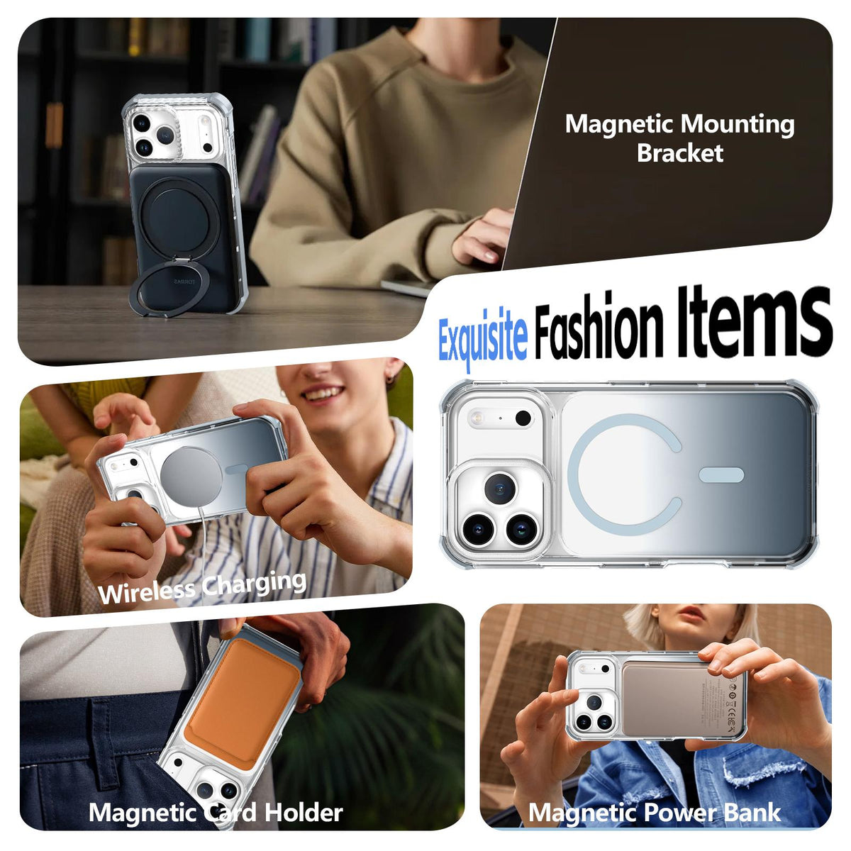 For iPhone 14 Pro Max Transparent Gradient Magnetic Phone Case - Grey - EDA009721111D