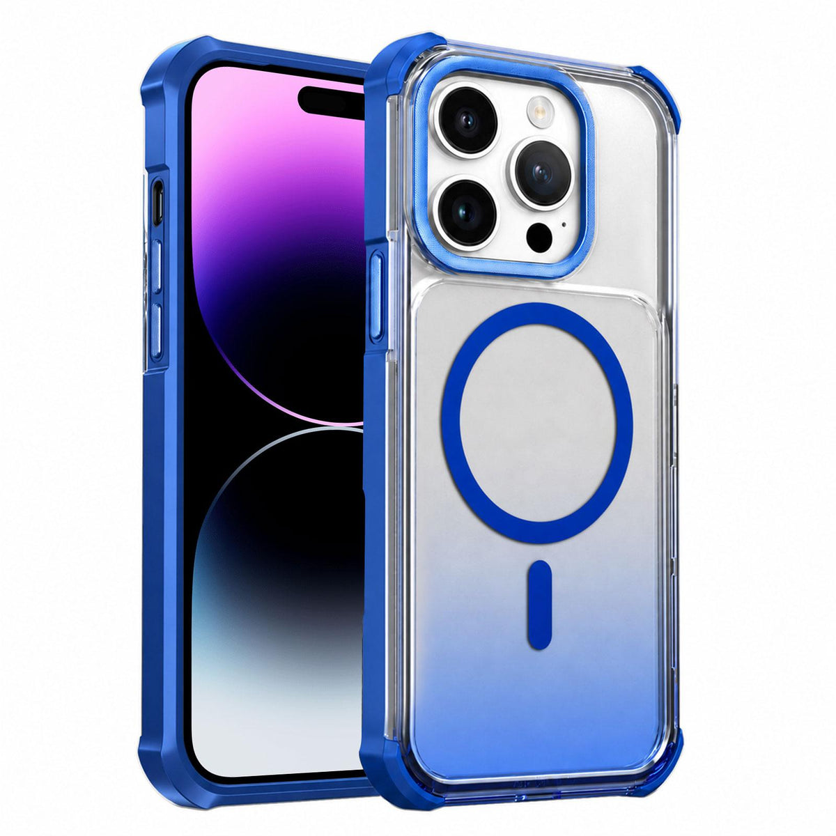 For iPhone 14 Pro Max Transparent Gradient Magnetic Phone Case - Blue - EDA009721111E