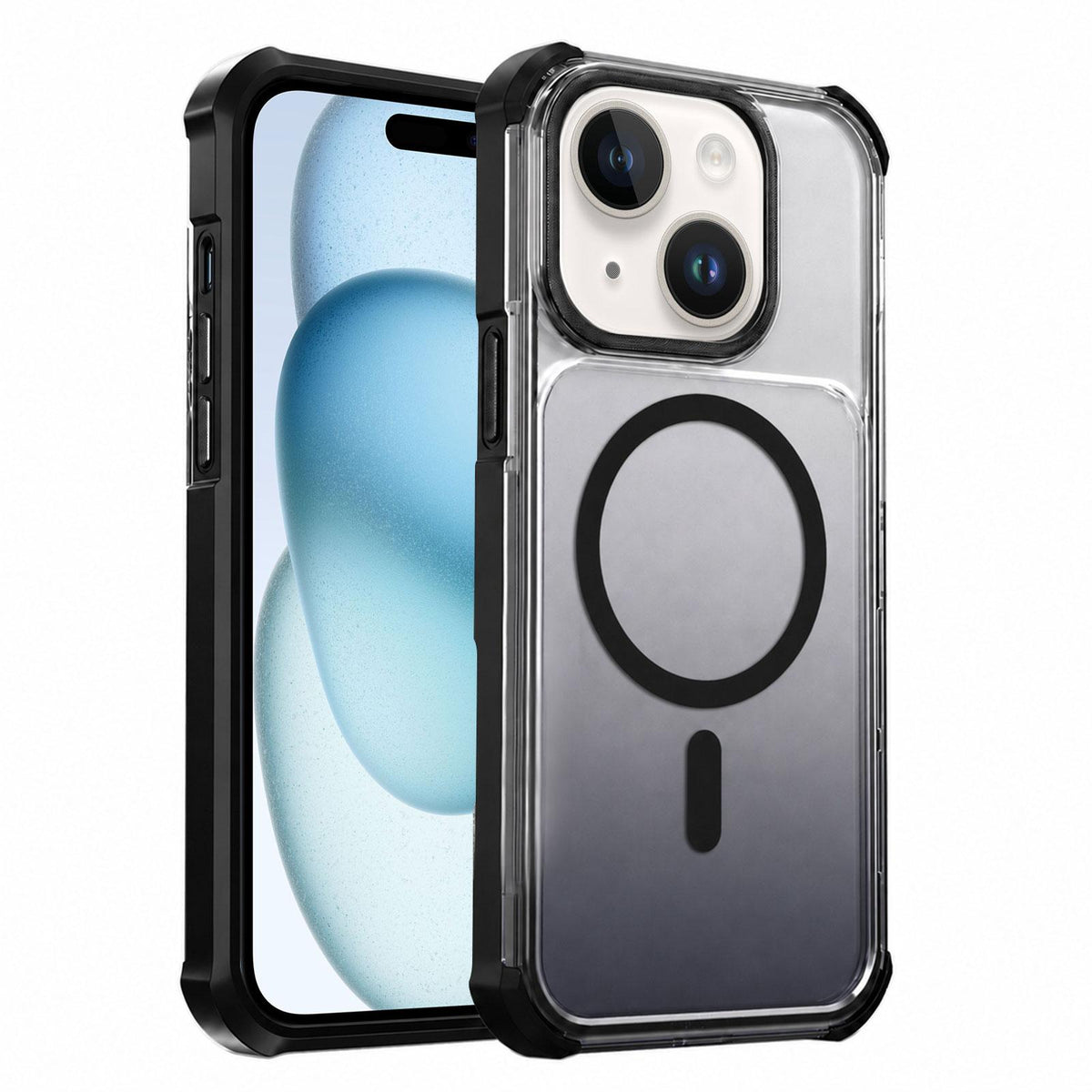 For iPhone 15 Transparent Gradient Magnetic Phone Case - Black - EDA009721112B