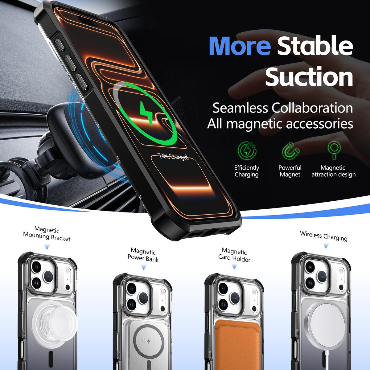 For iPhone 15 Transparent Gradient Magnetic Phone Case - Black - EDA009721112B