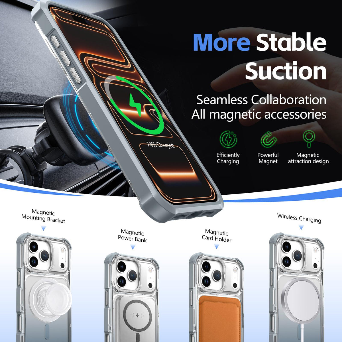 For iPhone 15 Transparent Gradient Magnetic Phone Case - Grey - EDA009721112D