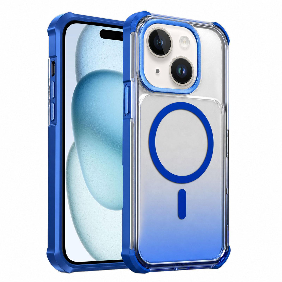 For iPhone 15 Transparent Gradient Magnetic Phone Case - Blue - EDA009721112E