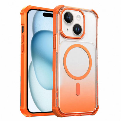 For iPhone 15 Plus Transparent Gradient Magnetic Phone Case - Orange - EDA009721113A