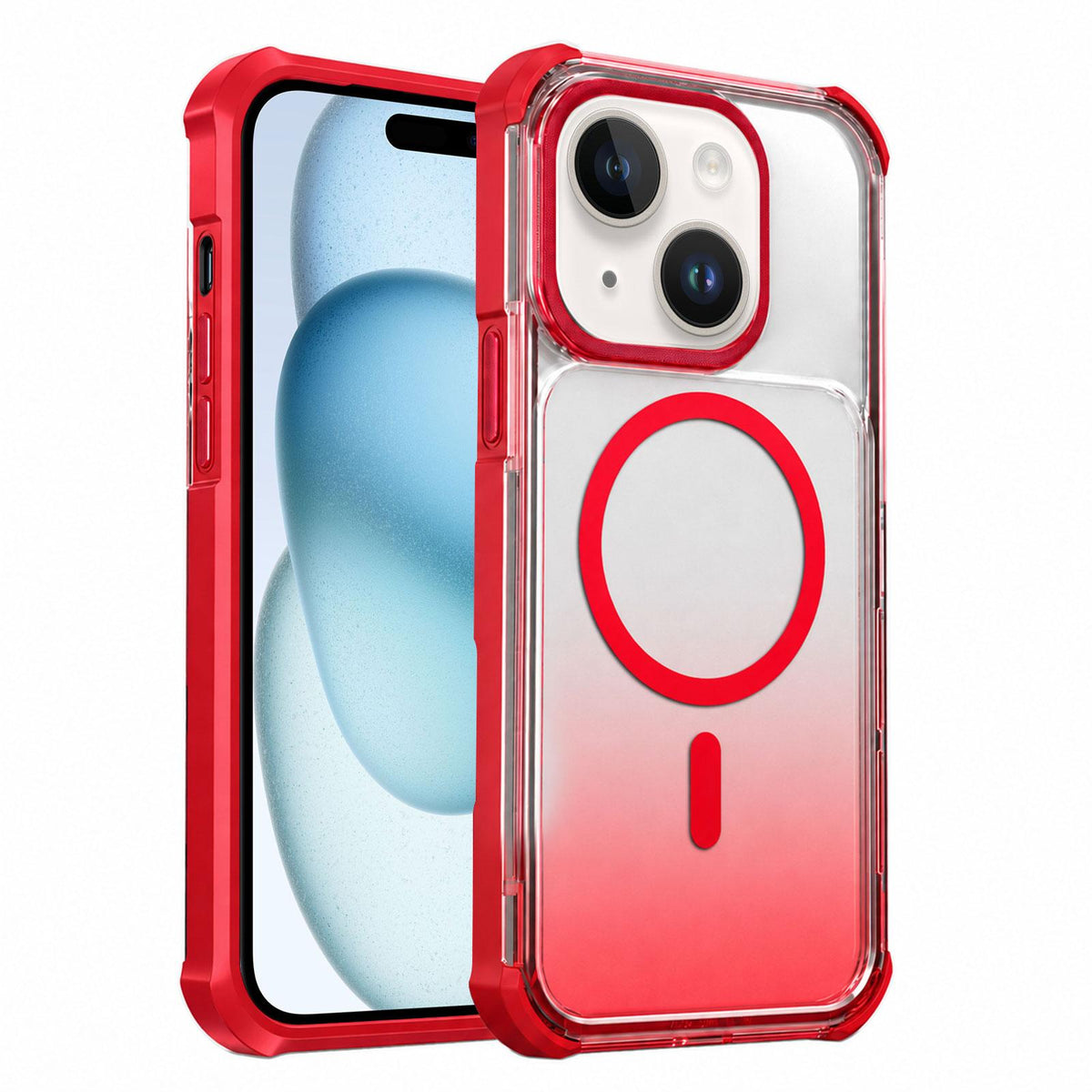 For iPhone 15 Plus Transparent Gradient Magnetic Phone Case - Red - EDA009721113C