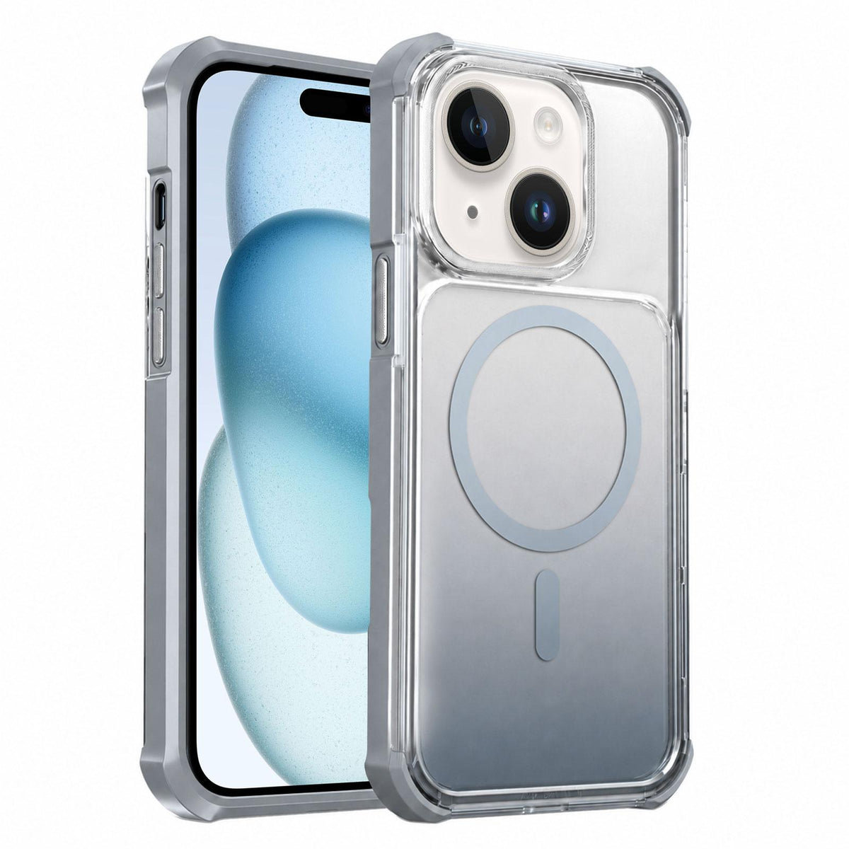 For iPhone 15 Plus Transparent Gradient Magnetic Phone Case - Grey - EDA009721113D