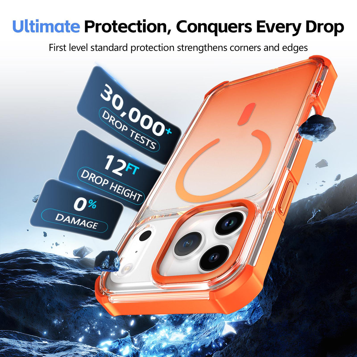 For iPhone 15 Pro Transparent Gradient Magnetic Phone Case - Orange - EDA009721114A