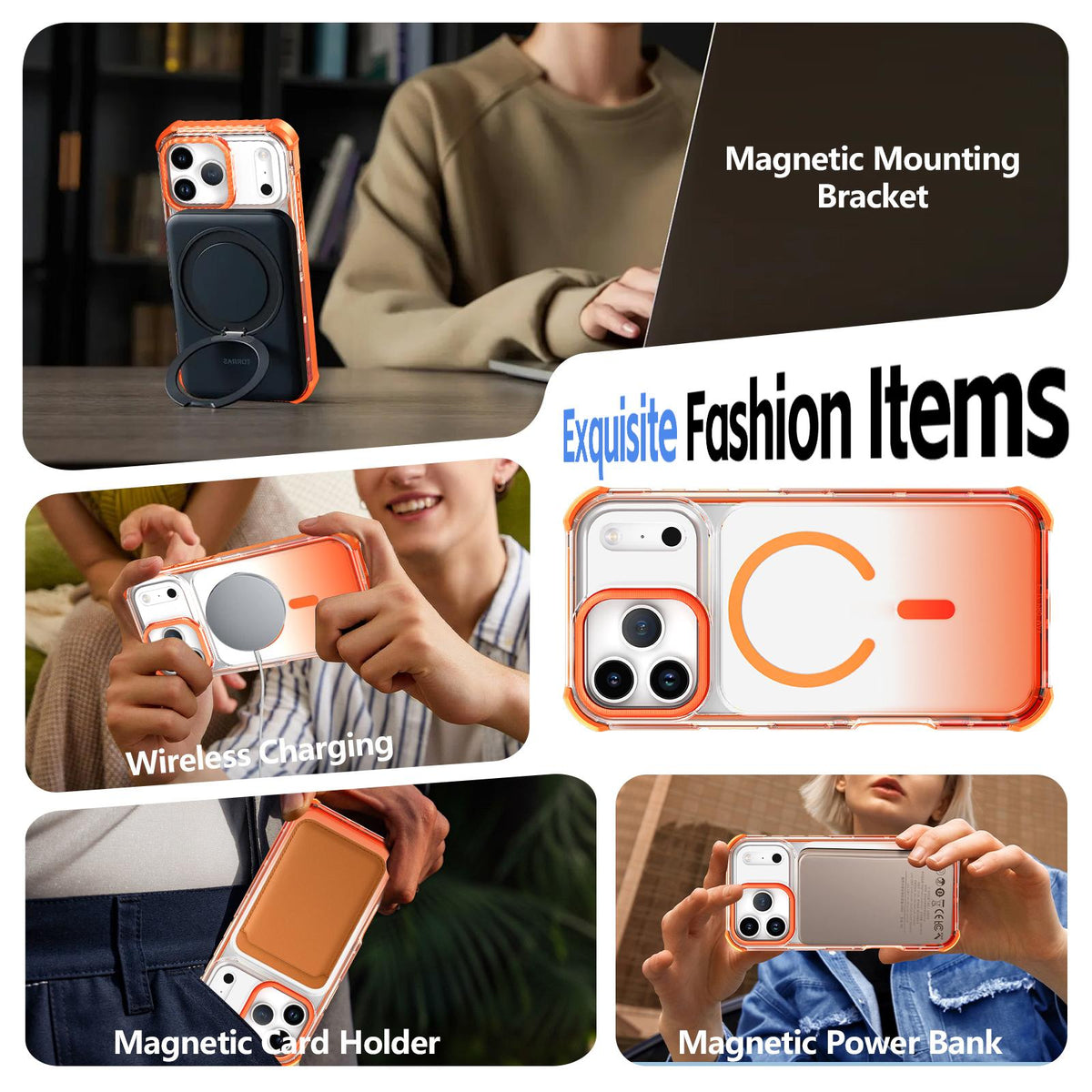 For iPhone 15 Pro Transparent Gradient Magnetic Phone Case - Orange - EDA009721114A