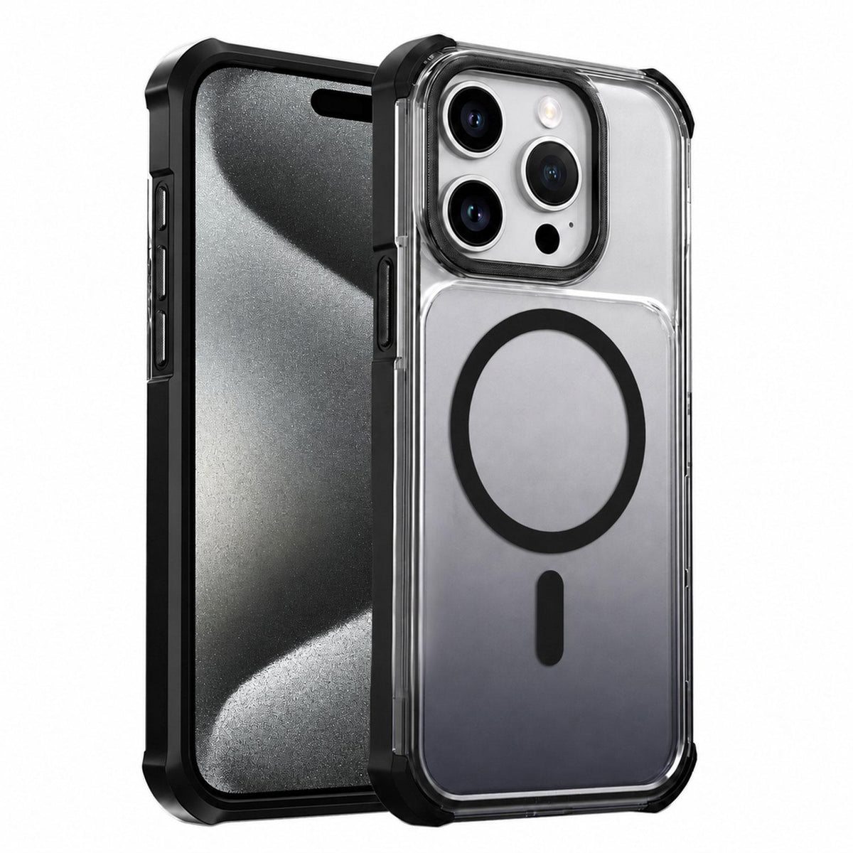 For iPhone 15 Pro Transparent Gradient Magnetic Phone Case - Black - EDA009721114B