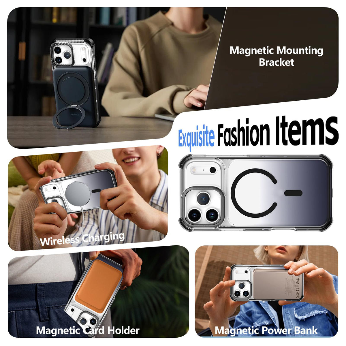 For iPhone 15 Pro Transparent Gradient Magnetic Phone Case - Black - EDA009721114B