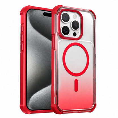 For iPhone 15 Pro Transparent Gradient Magnetic Phone Case - Red - EDA009721114C