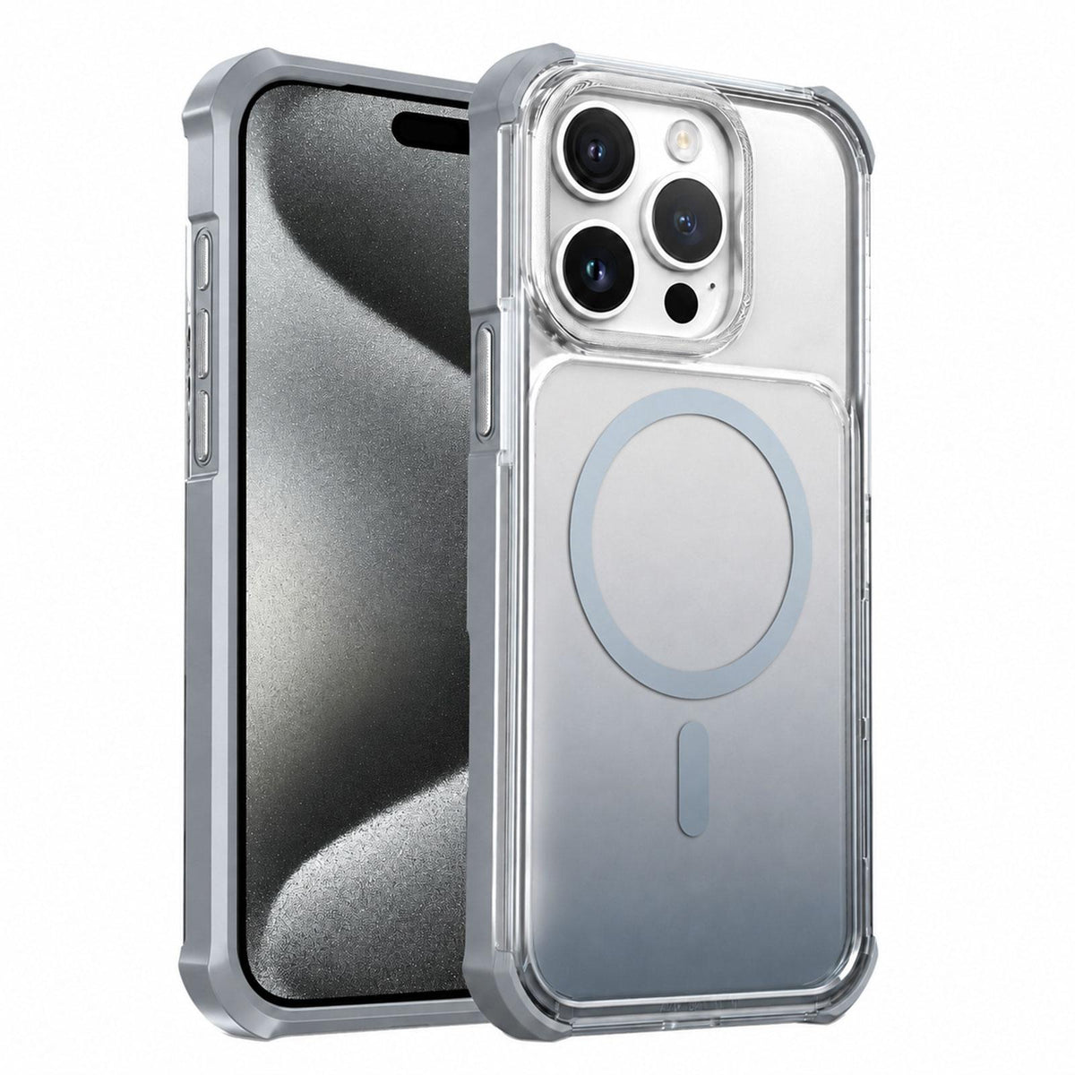 For iPhone 15 Pro Transparent Gradient Magnetic Phone Case - Grey - EDA009721114D