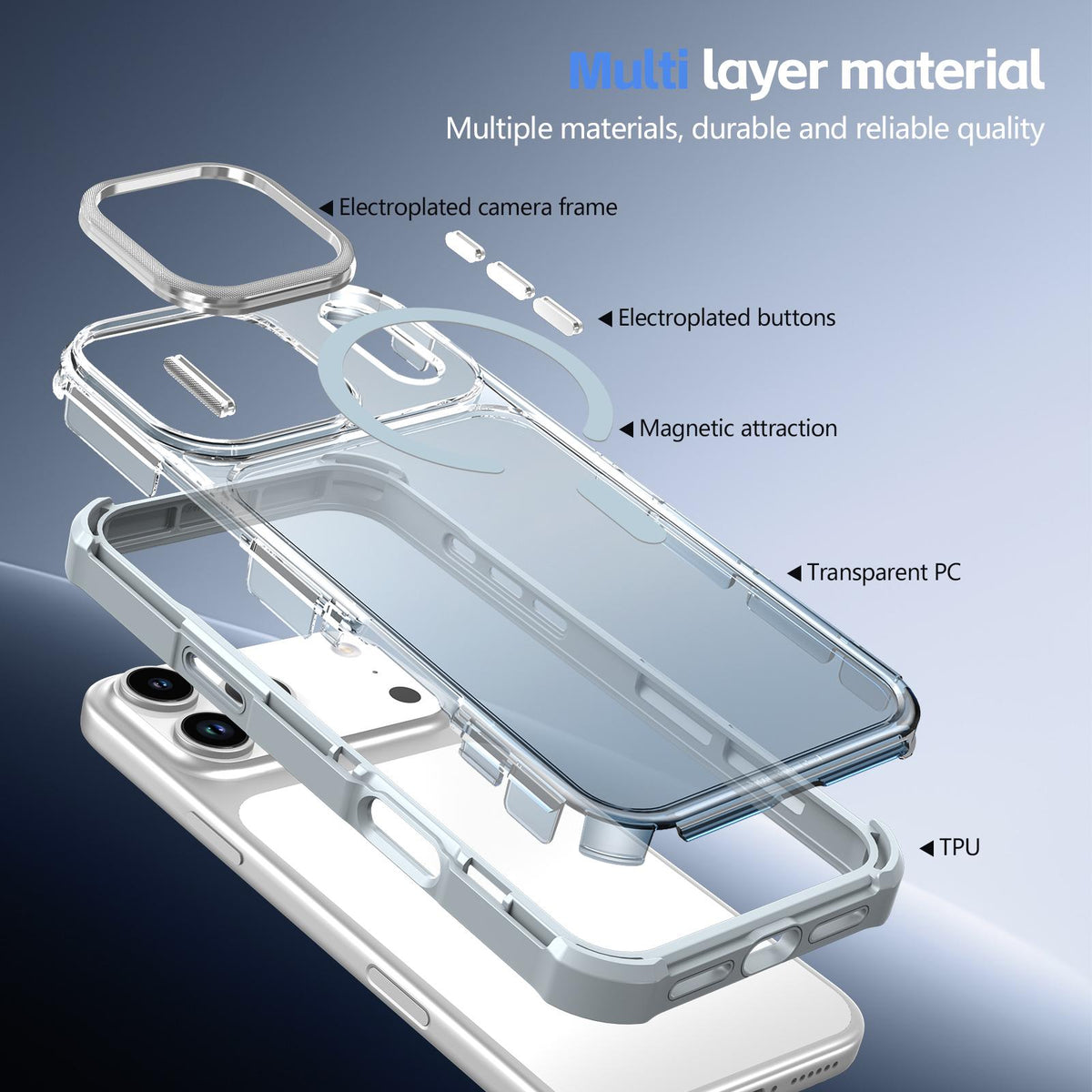 For iPhone 15 Pro Transparent Gradient Magnetic Phone Case - Grey - EDA009721114D