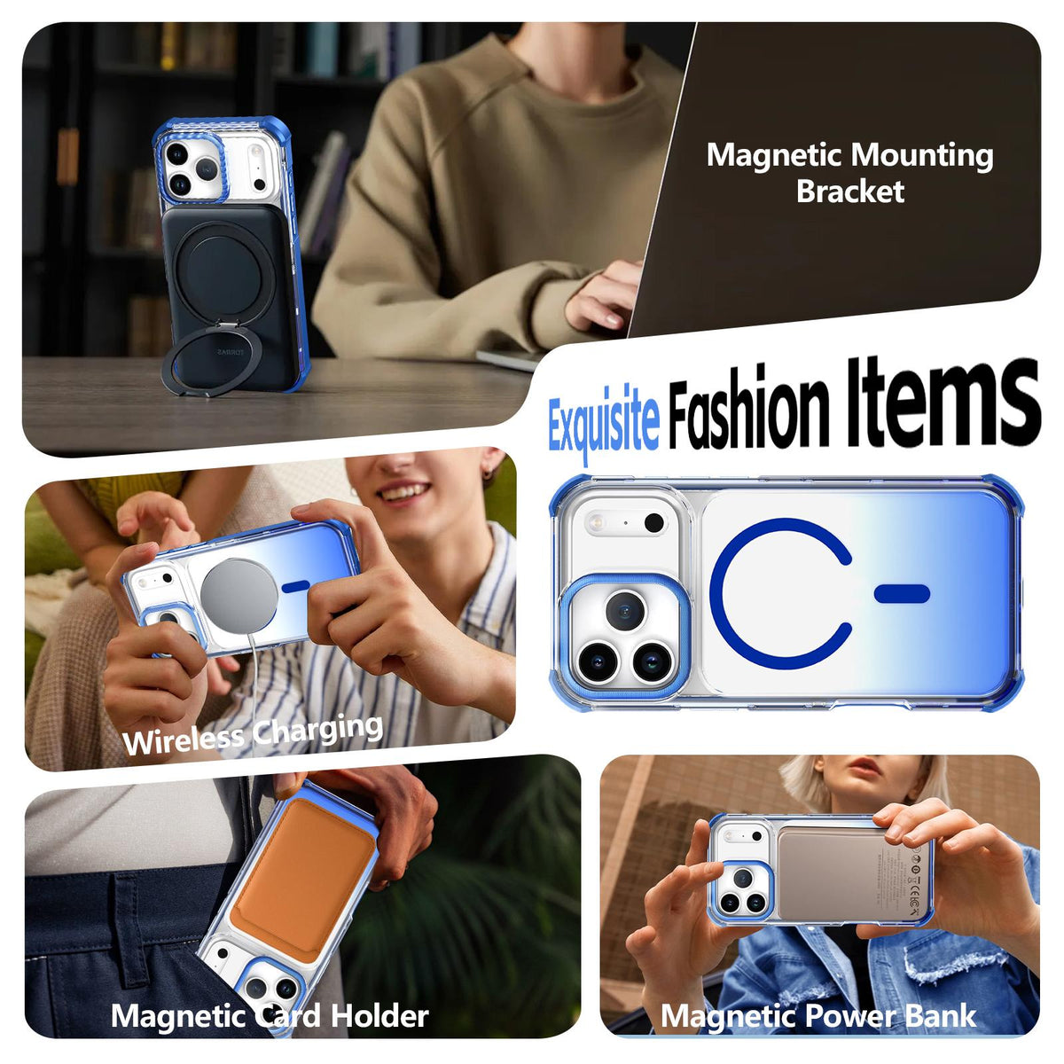 For iPhone 15 Pro Transparent Gradient Magnetic Phone Case - Blue - EDA009721114E
