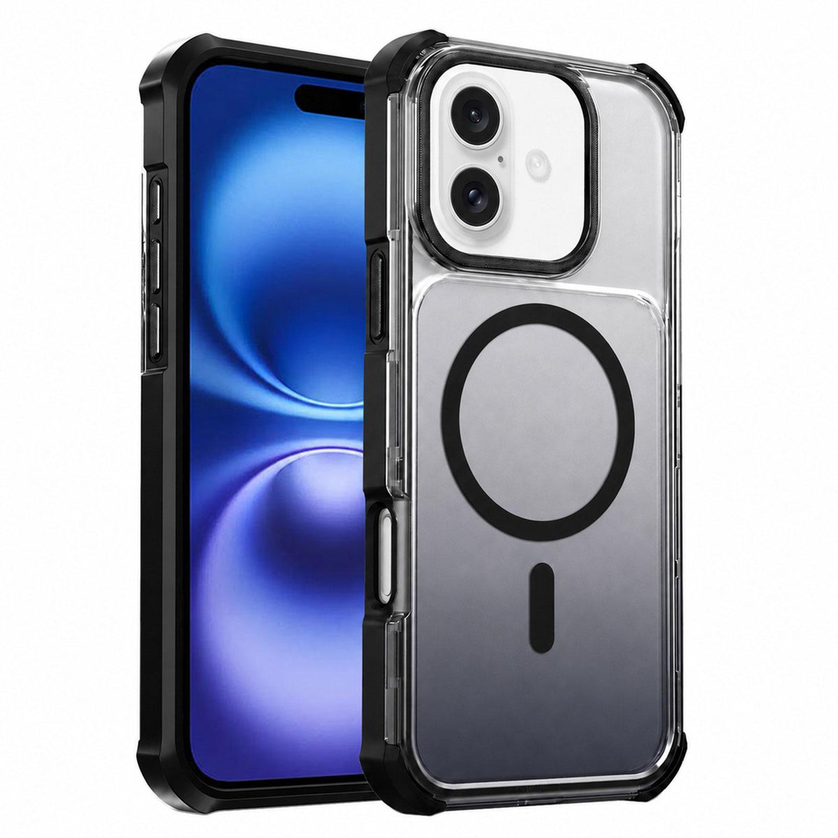 For iPhone 16 Transparent Gradient Magnetic Phone Case - Black - EDA009721116B