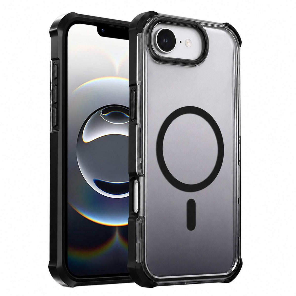 For iPhone 17e / 16e Transparent Gradient Magnetic Phone Case - Black - EDA009721117B