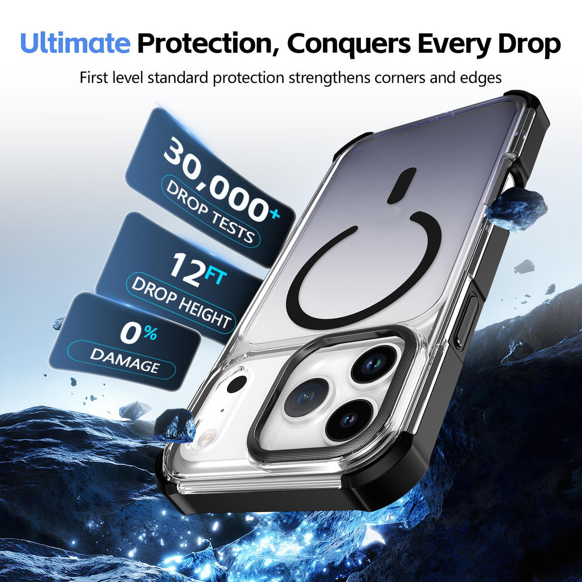For iPhone 17e / 16e Transparent Gradient Magnetic Phone Case - Black - EDA009721117B