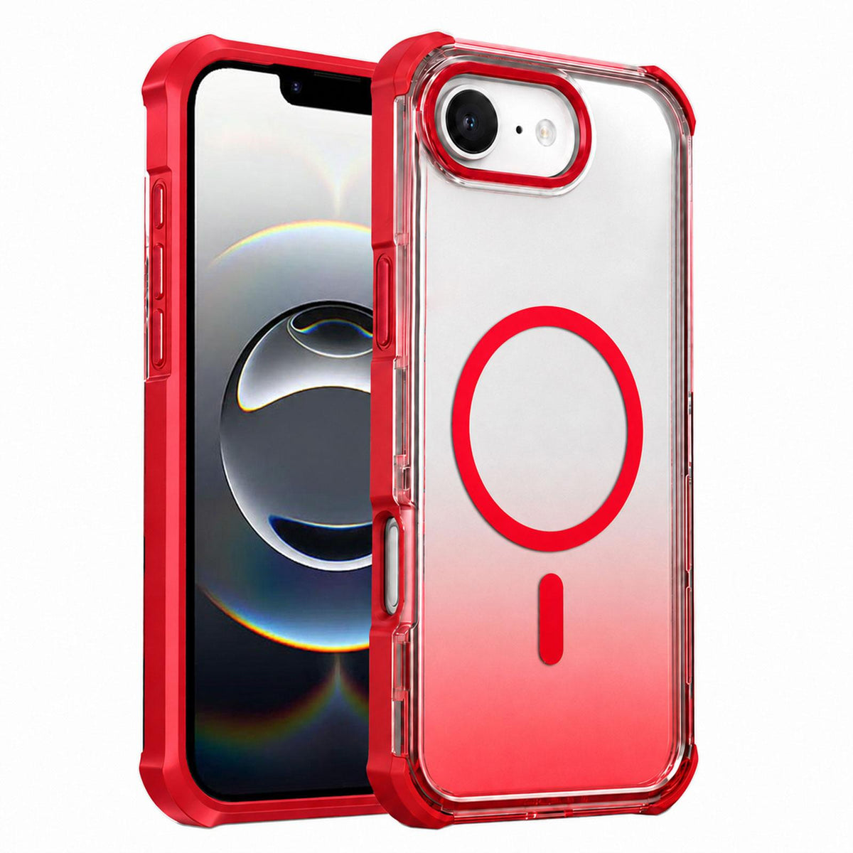For iPhone 17e / 16e Transparent Gradient Magnetic Phone Case - Red - EDA009721117C