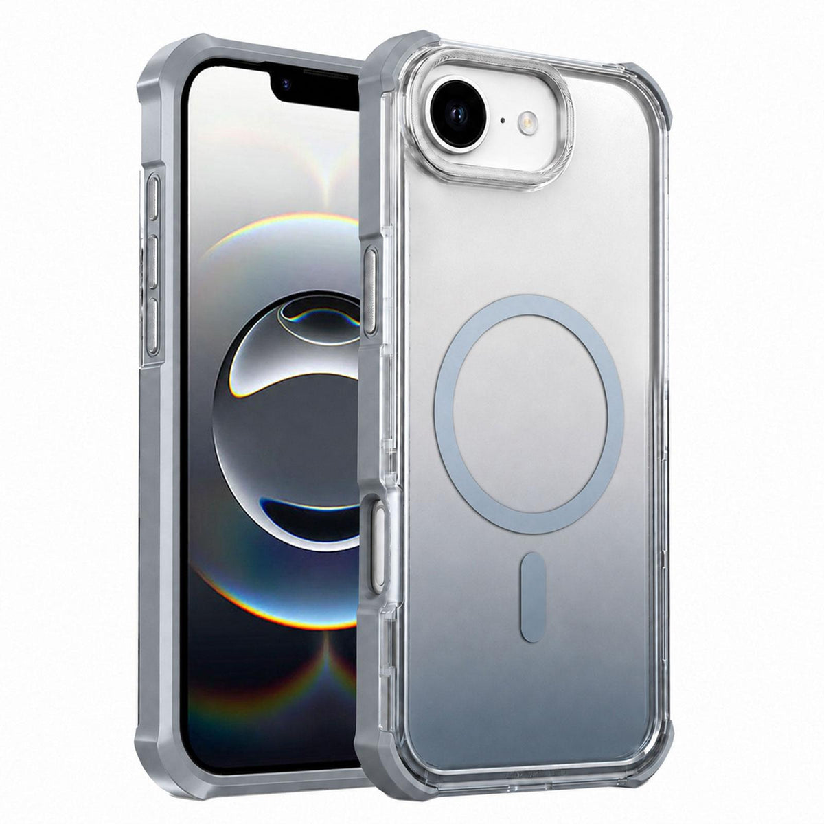 For iPhone 17e / 16e Transparent Gradient Magnetic Phone Case - Grey - EDA009721117D