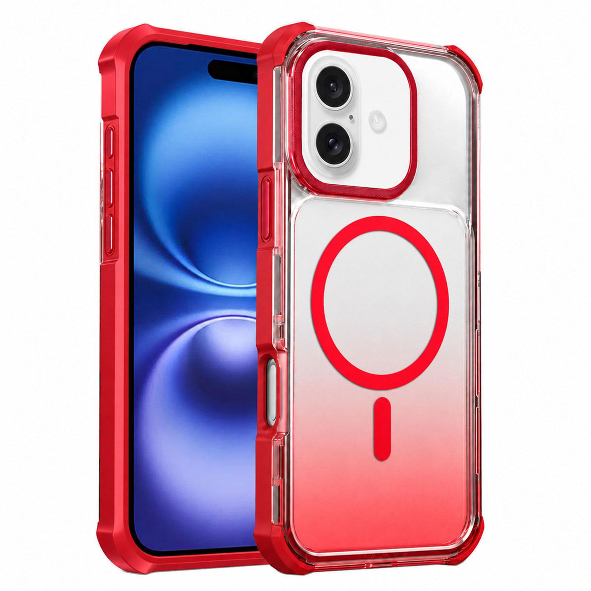 For iPhone 16 Plus Transparent Gradient Magnetic Phone Case - Red - EDA009721118C