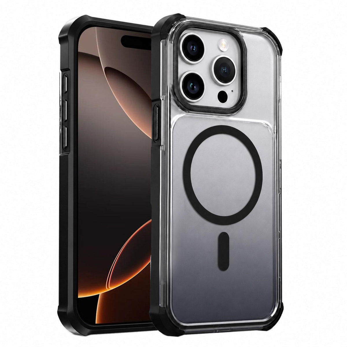 For iPhone 16 Pro Transparent Gradient Magnetic Phone Case - Black - EDA009721119B
