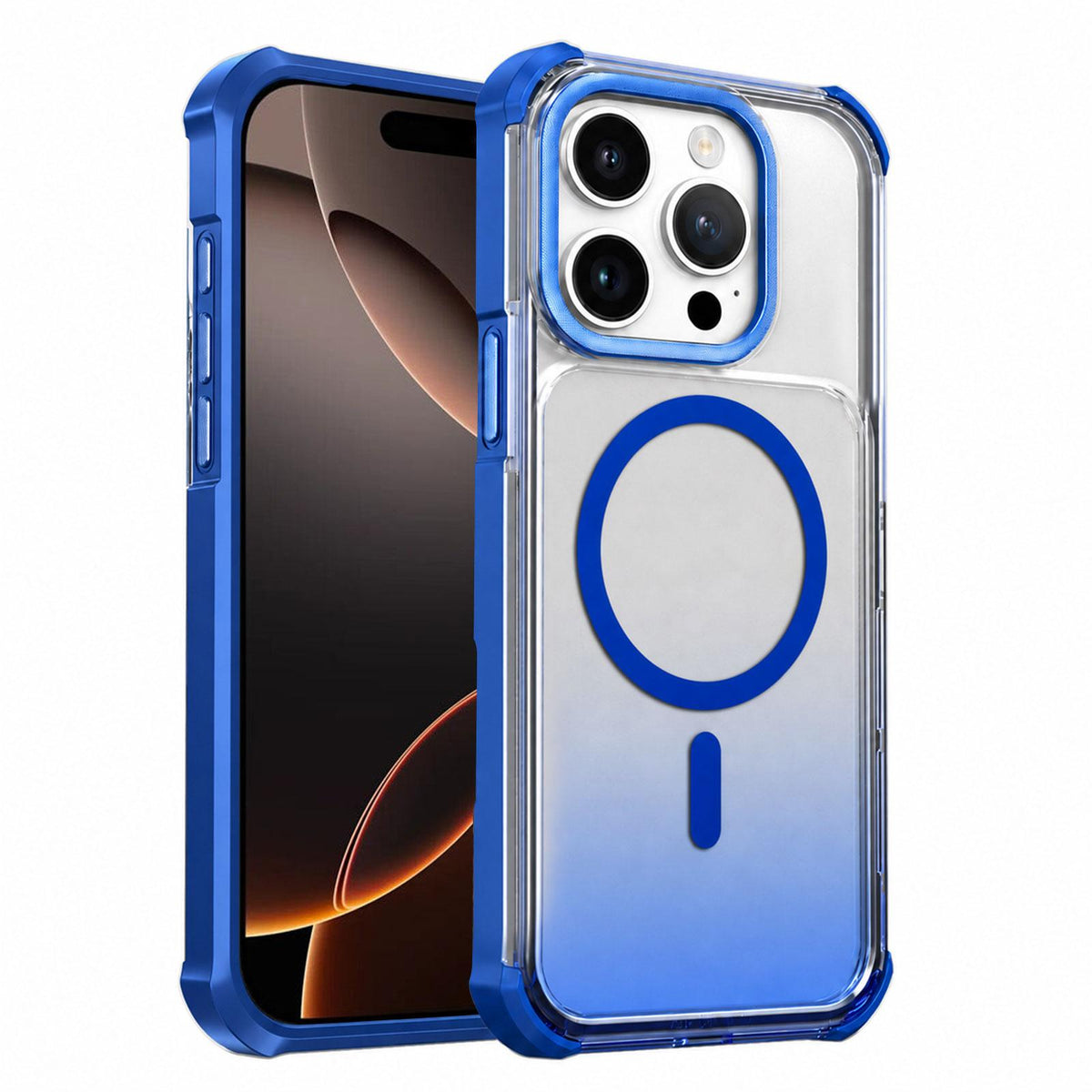 For iPhone 16 Pro Transparent Gradient Magnetic Phone Case - Blue - EDA009721119E