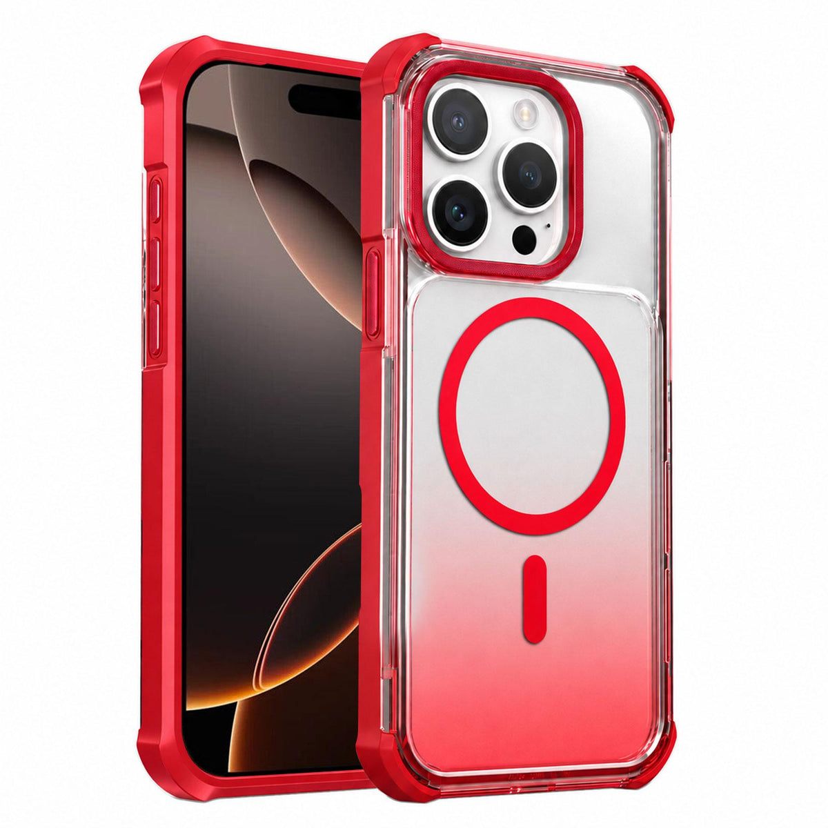 For iPhone 16 Pro Max Transparent Gradient Magnetic Phone Case - Red - EDA009721120C
