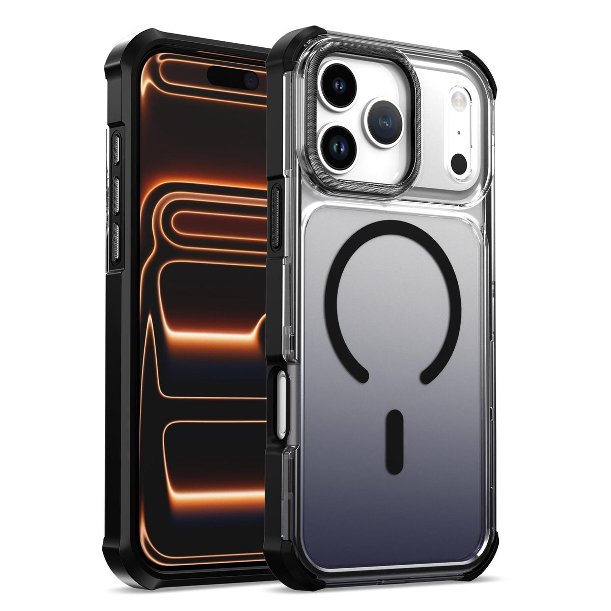 For iPhone 17 Pro Max Transparent Gradient Magnetic Phone Case - Black - EDA009721124B