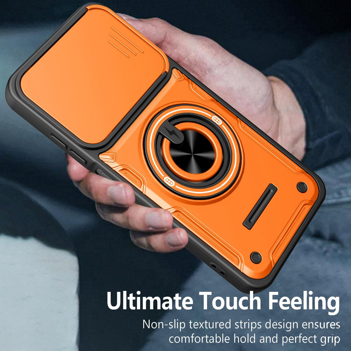 For Itel A100C 4G Multifunctional Sliding Camshield Ring Holder Phone Case - Orange - EDA009721301A