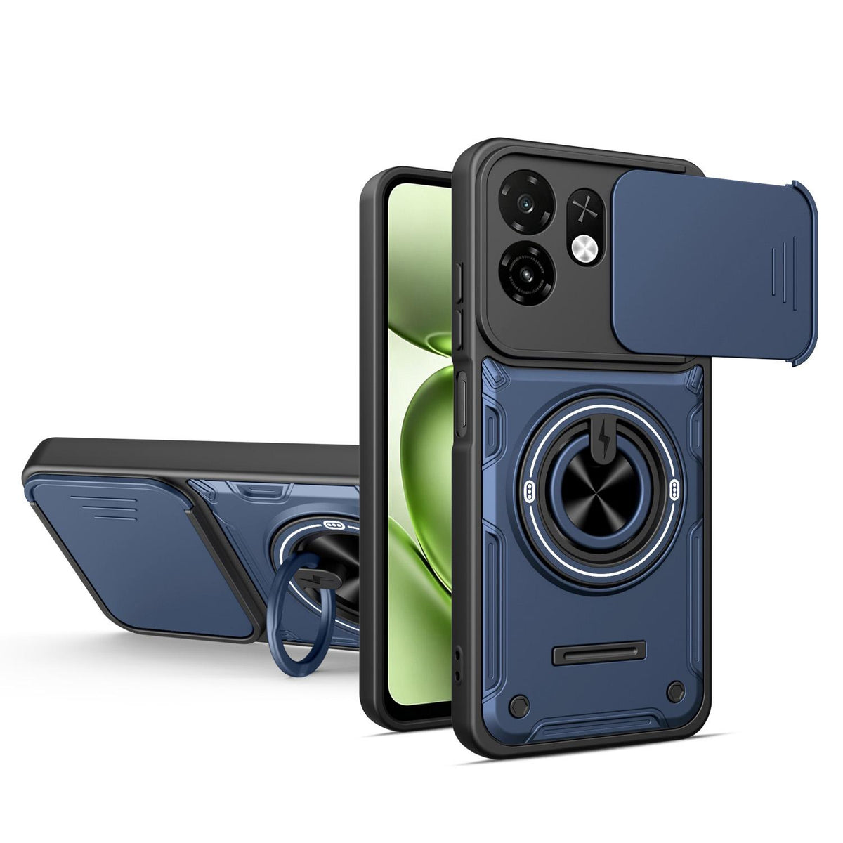 For Itel A100C 4G Multifunctional Sliding Camshield Ring Holder Phone Case - Blue - EDA009721301B