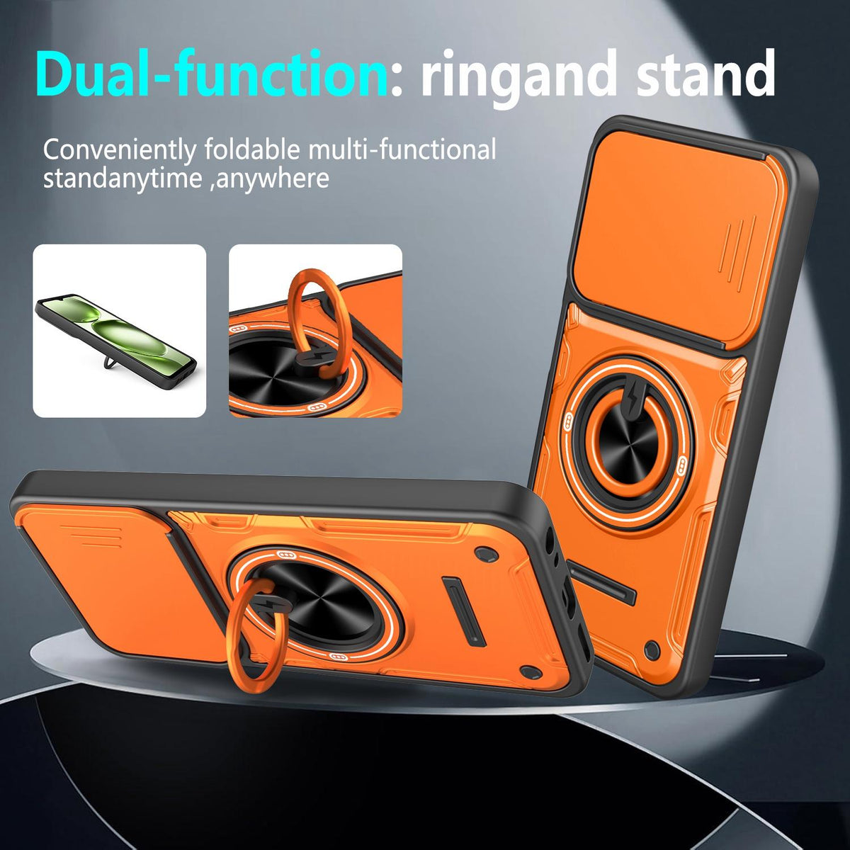 For Itel A100C 4G Multifunctional Sliding Camshield Ring Holder Phone Case - Black - EDA009721301C