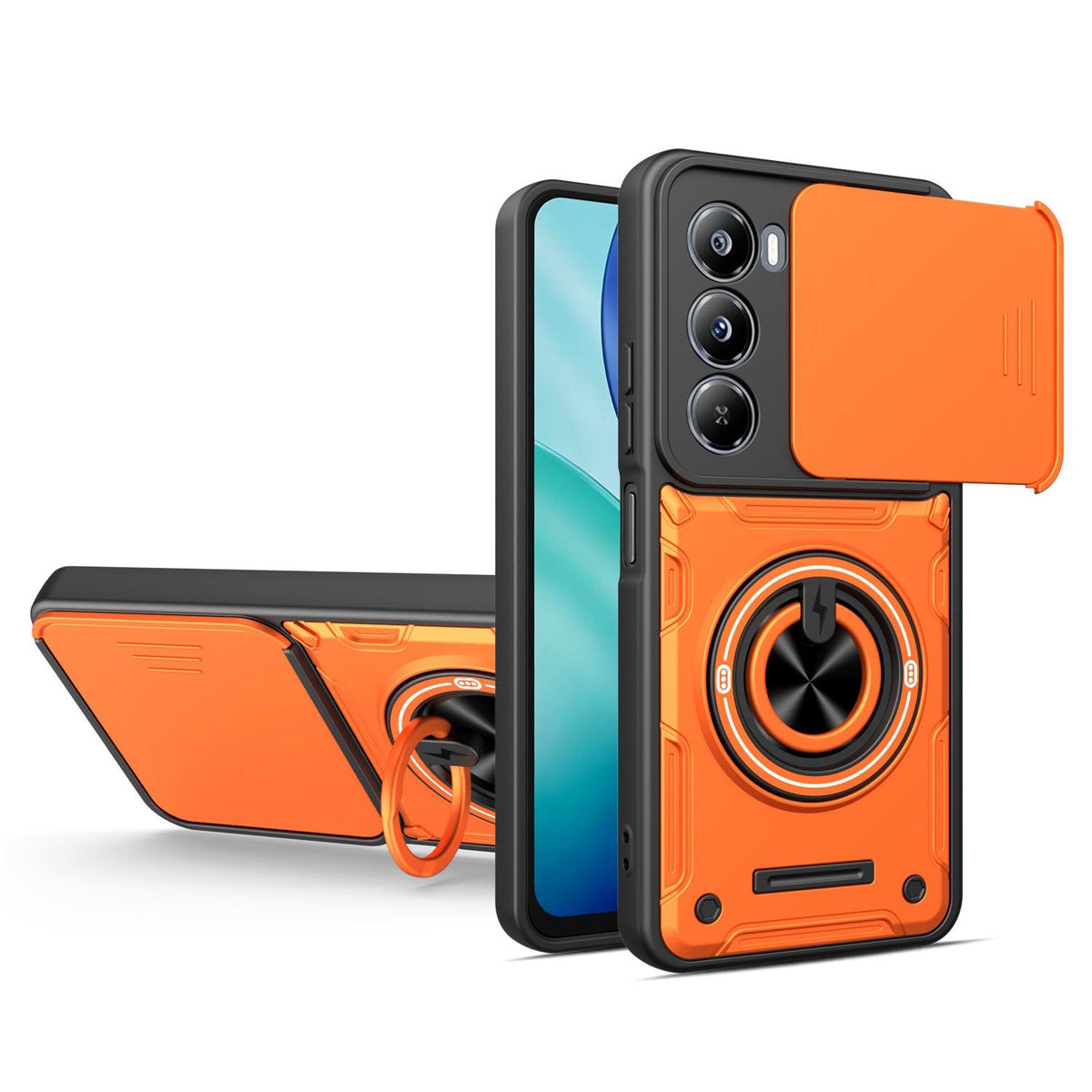 For Itel A100 4G Multifunctional Sliding Camshield Ring Holder Phone Case - Orange - EDA009721302A
