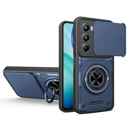 For Itel A100 4G Multifunctional Sliding Camshield Ring Holder Phone Case - Blue - EDA009721302B