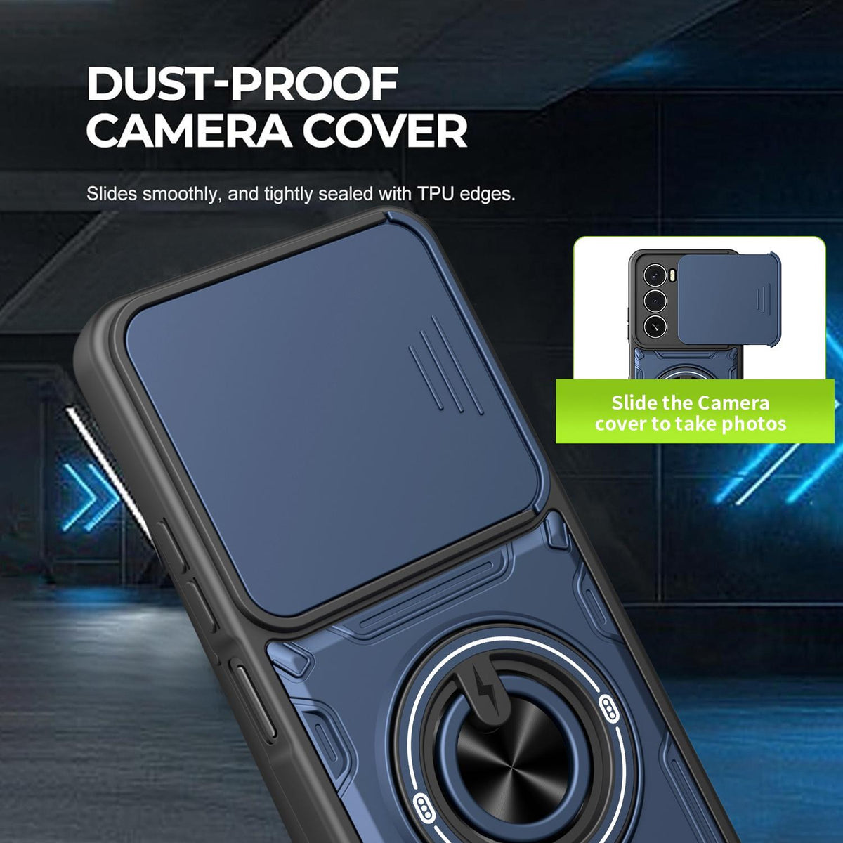 For Itel A100 4G Multifunctional Sliding Camshield Ring Holder Phone Case - Blue - EDA009721302B